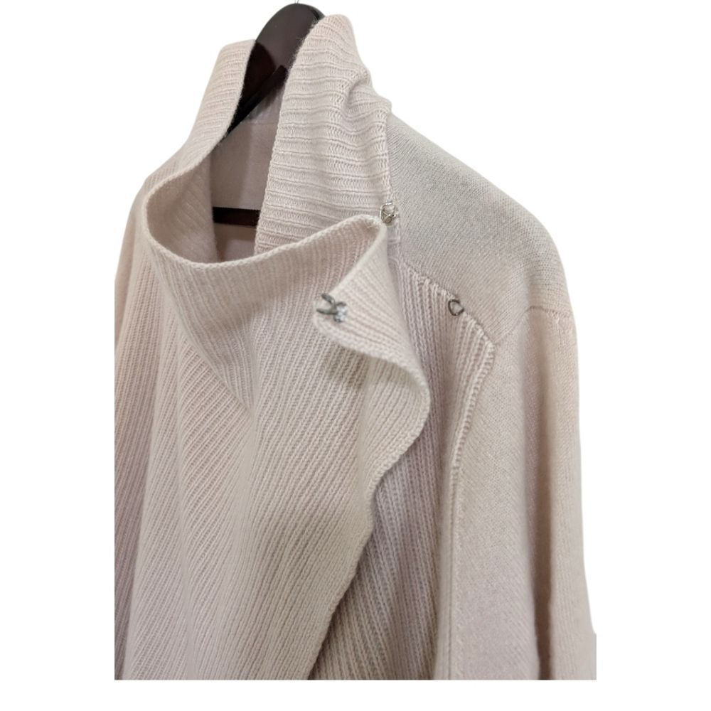 360 CASHMERE 100% Cashmere Asymmetric Wrap Drape Cardigan Sweater Ivory M - Picture 4 of 8